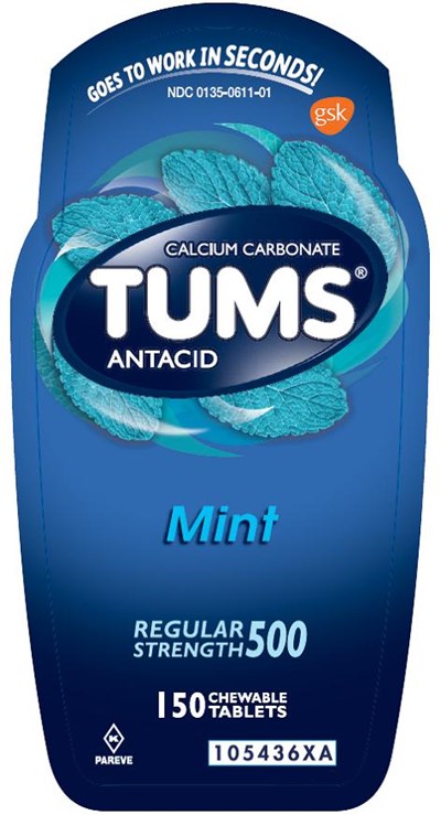 105436XA Tums Regular Mint 150 ct front label.jpg Tums Regular Mint 150 ct front label - 105436XA Tums Regular Mint 150 ct front label